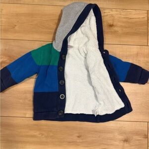 Hanna Andersson Sherpa-lined Blue and Green Hooded Cardigan